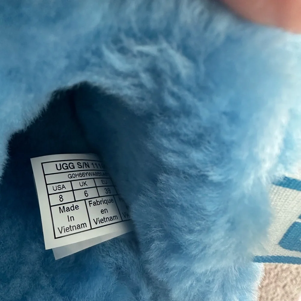 UGG Fluffy Sky Blue Slides - Picture 5 of 5